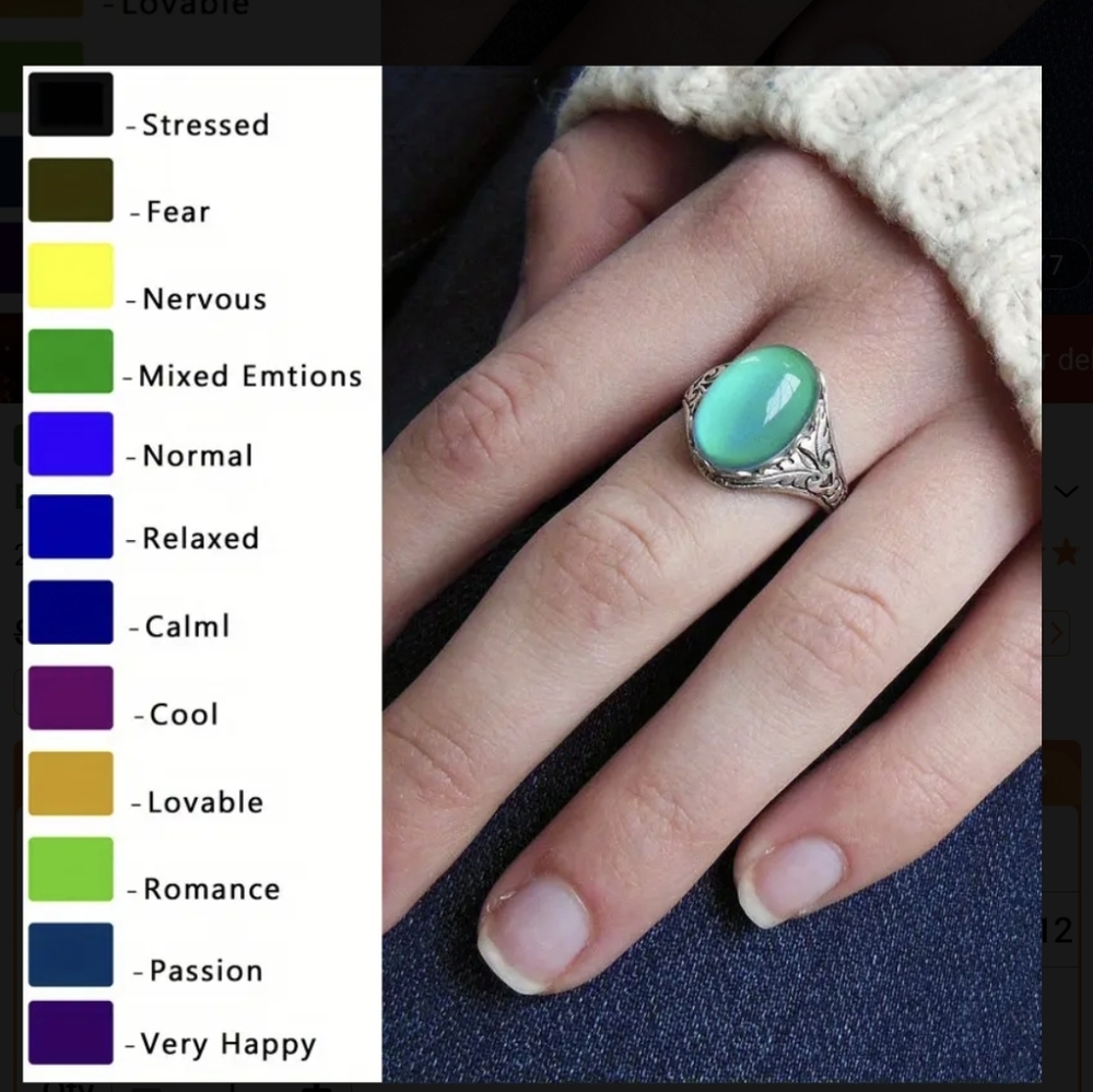 Color Changing Ring Silvery Size 7 8 9 Mood Ring 70s Style Mood Rings - Picture 4 of 12